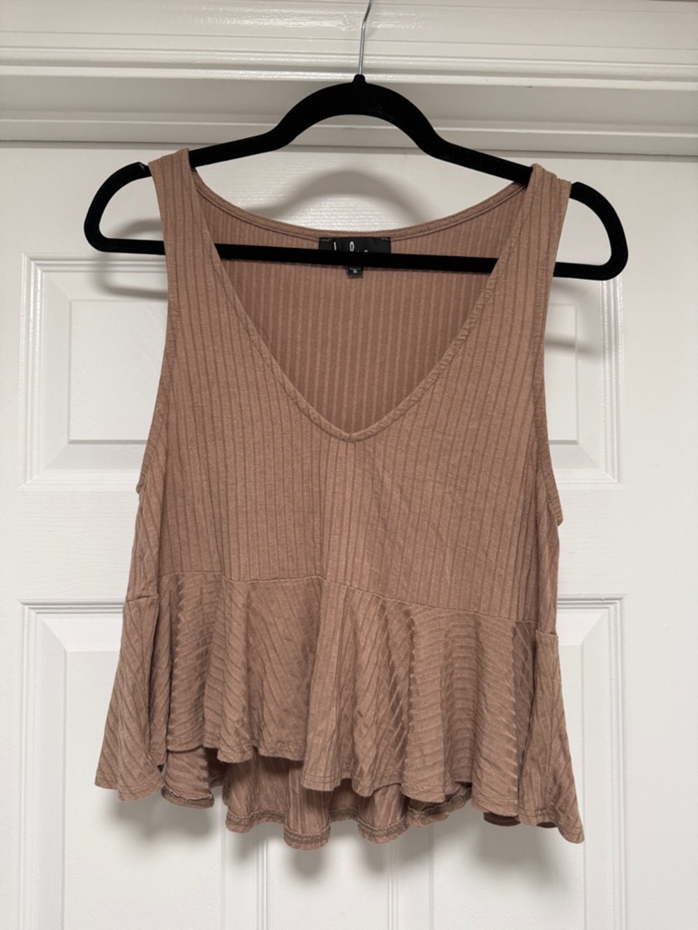 Lulu's Ribbed Peplum Tank Top - Taupe